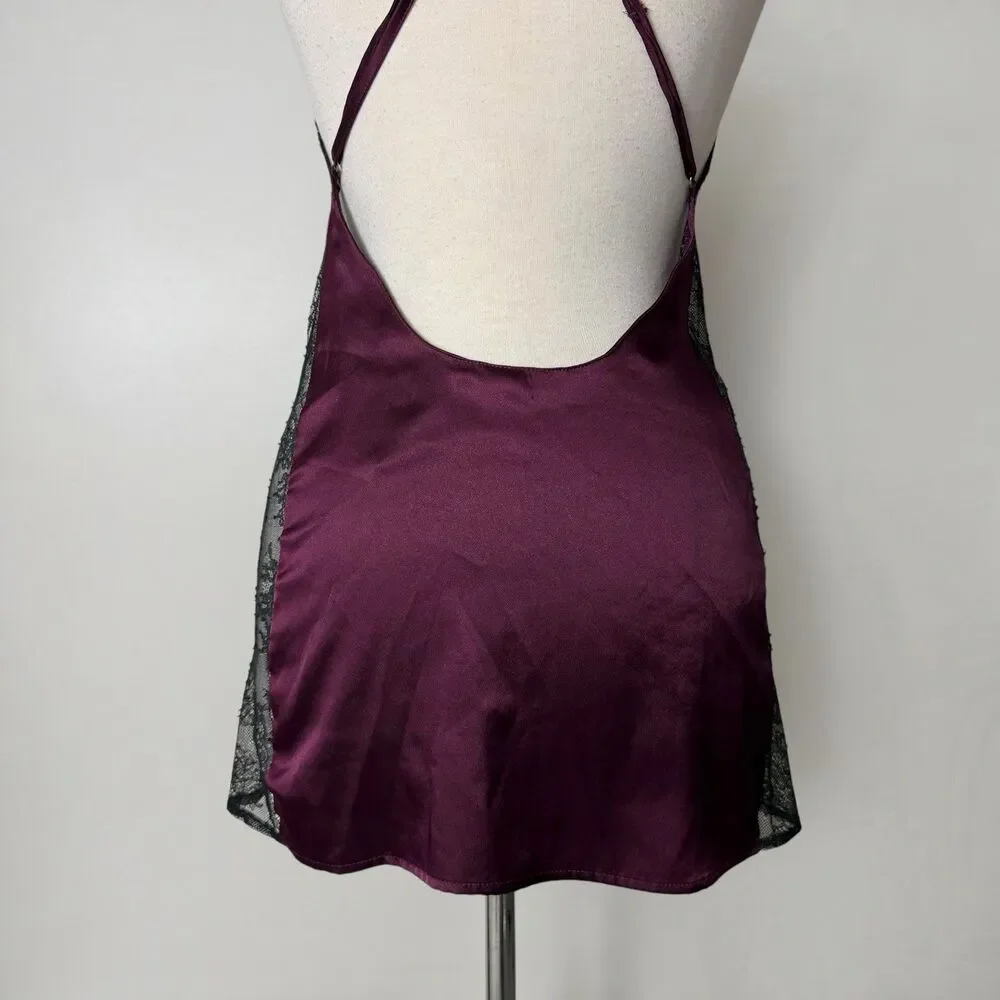 Victoria's Secret Burgundy Satin Lace Slip Dress Open Back Y2K Coquette Small